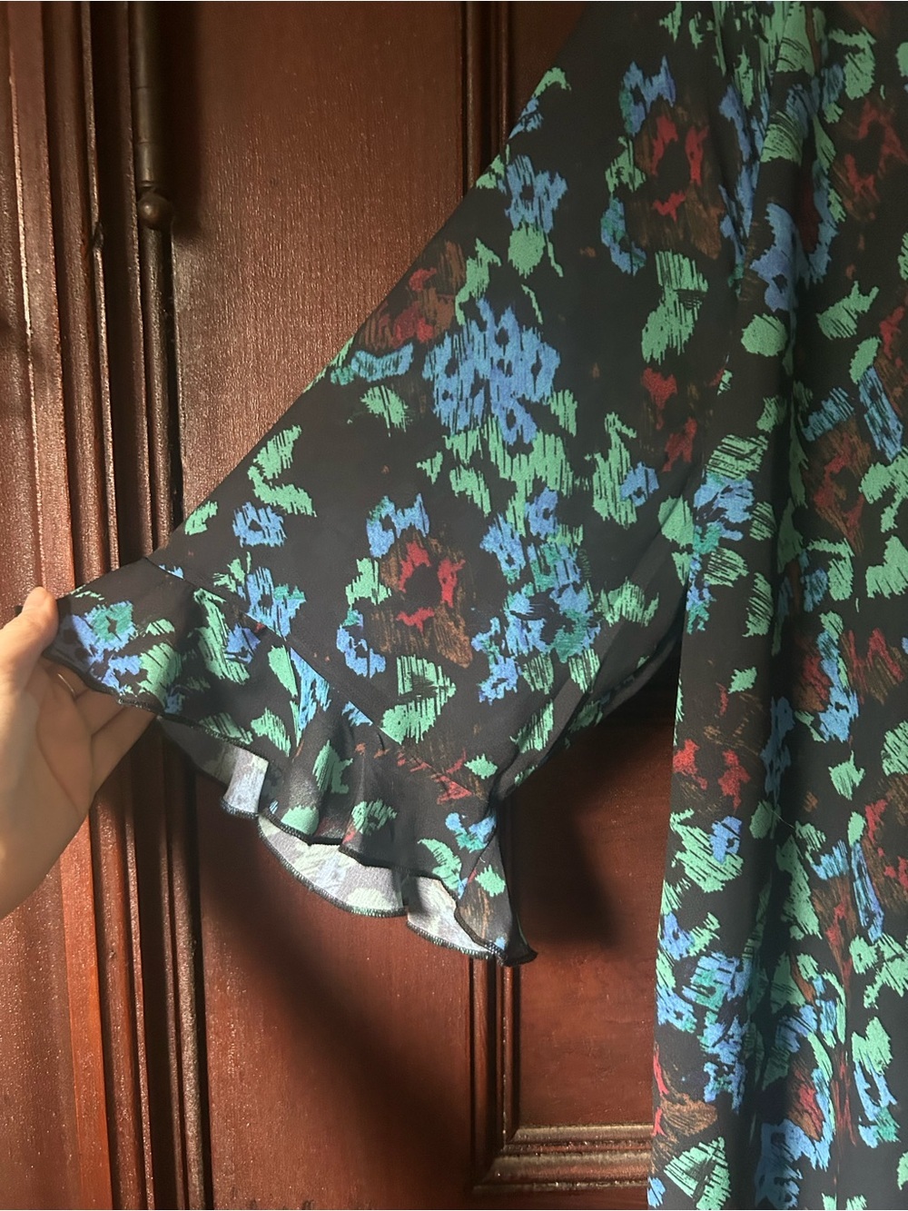 Ganni Printed Light Crepe Mini Dress Meadow Azure Blue Ruffle Neckline Size 38 - Picture 8 of 10